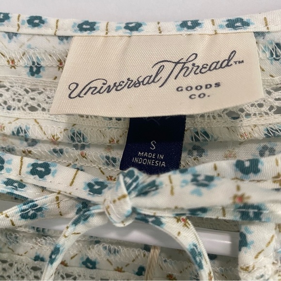 Universal Thread Cream Floral Balloon Sleeve Pullover Top Front Ties Size S - Picture 9 of 10